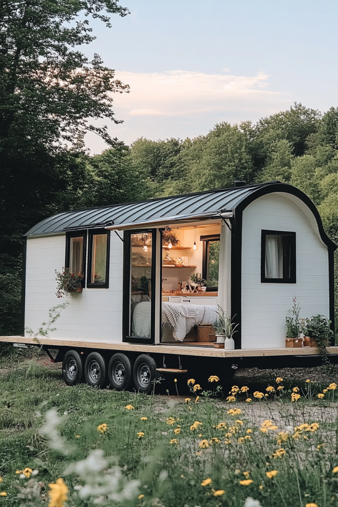 a white thow (tiny home on wheels)